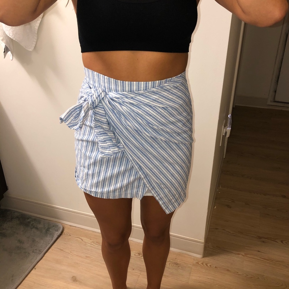 Blue Stripe Asymmetrical Wrap Skirt